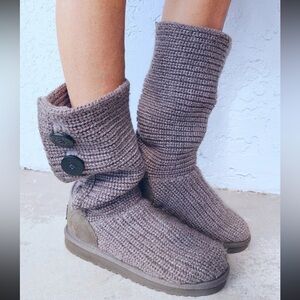 UGG Gray Knit cardy Button Boots 5.5
